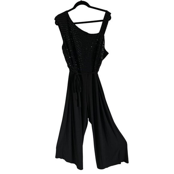 R&M Richards Black Jumpsuit Sequin Formal Sleeveless Wide Leg Zipper Back 20W - Picture 1 of 10